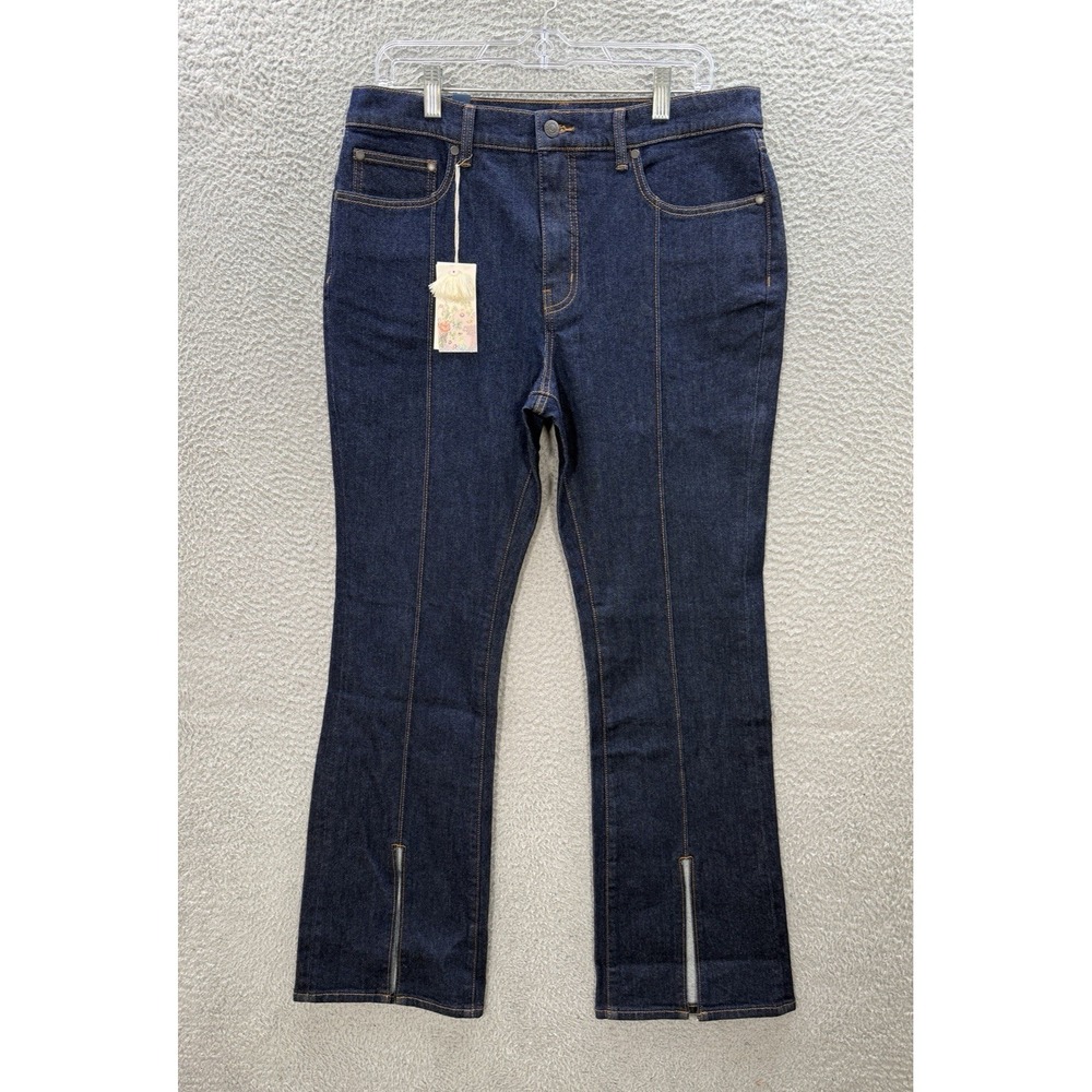 Johnny Was Jeans Womens 32 Blue Juliana The Front Slit Flare Embroidered NEW